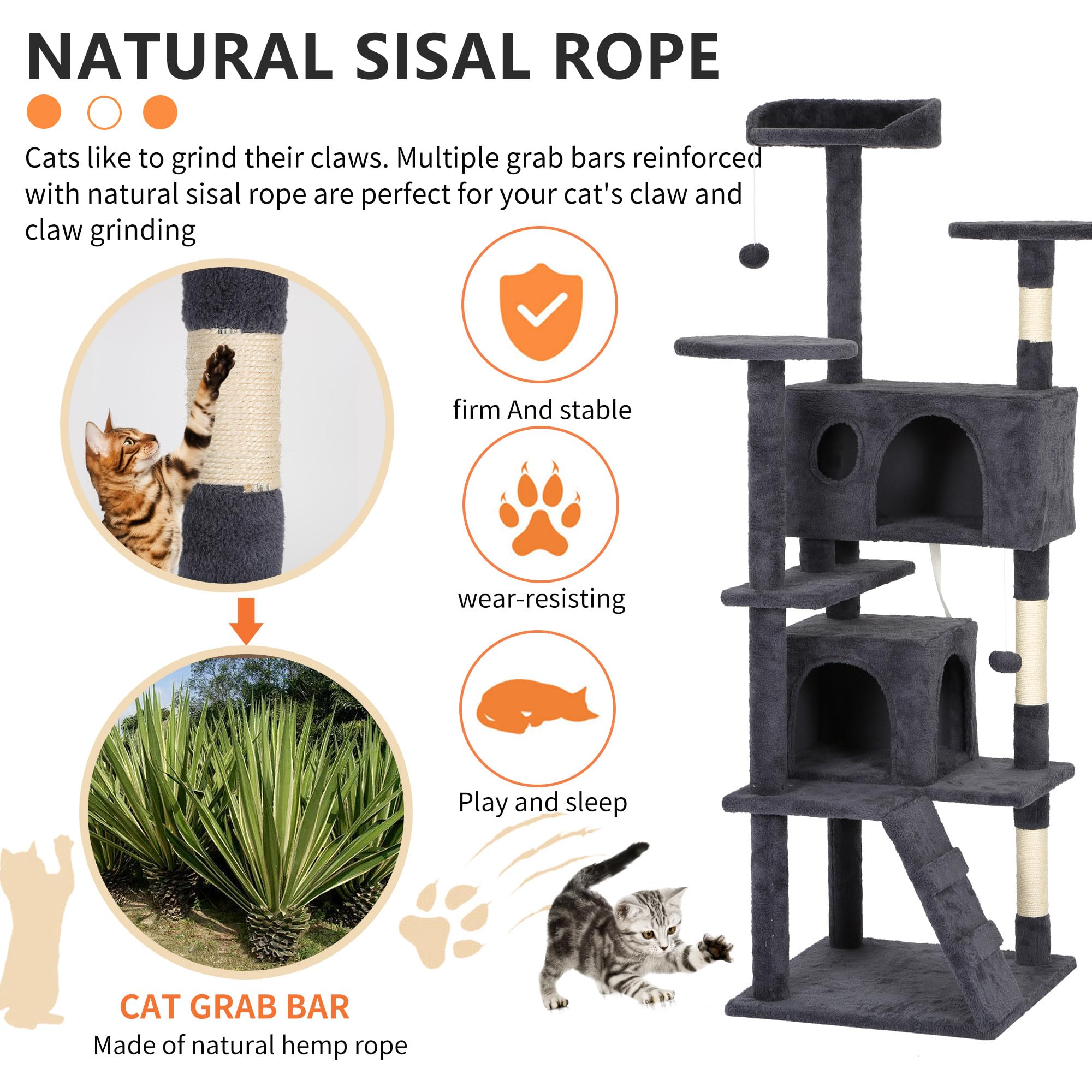 Bestpet 62In Cat Tree Tower For Indoor Cats,Multi-Level Cat Furniture Activity Center With Cat Scratching Posts Stand House Cat